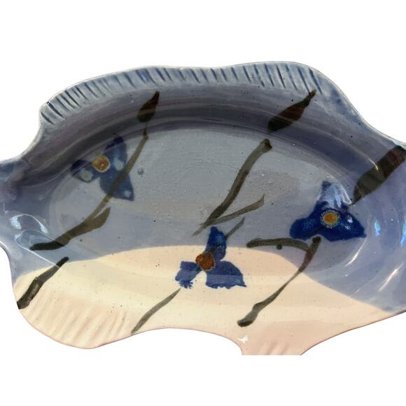 Vintage Kent Follette Signed Art Pottery Fish Floral Hand Painted 12x6” Dish - Picture 2 of 6